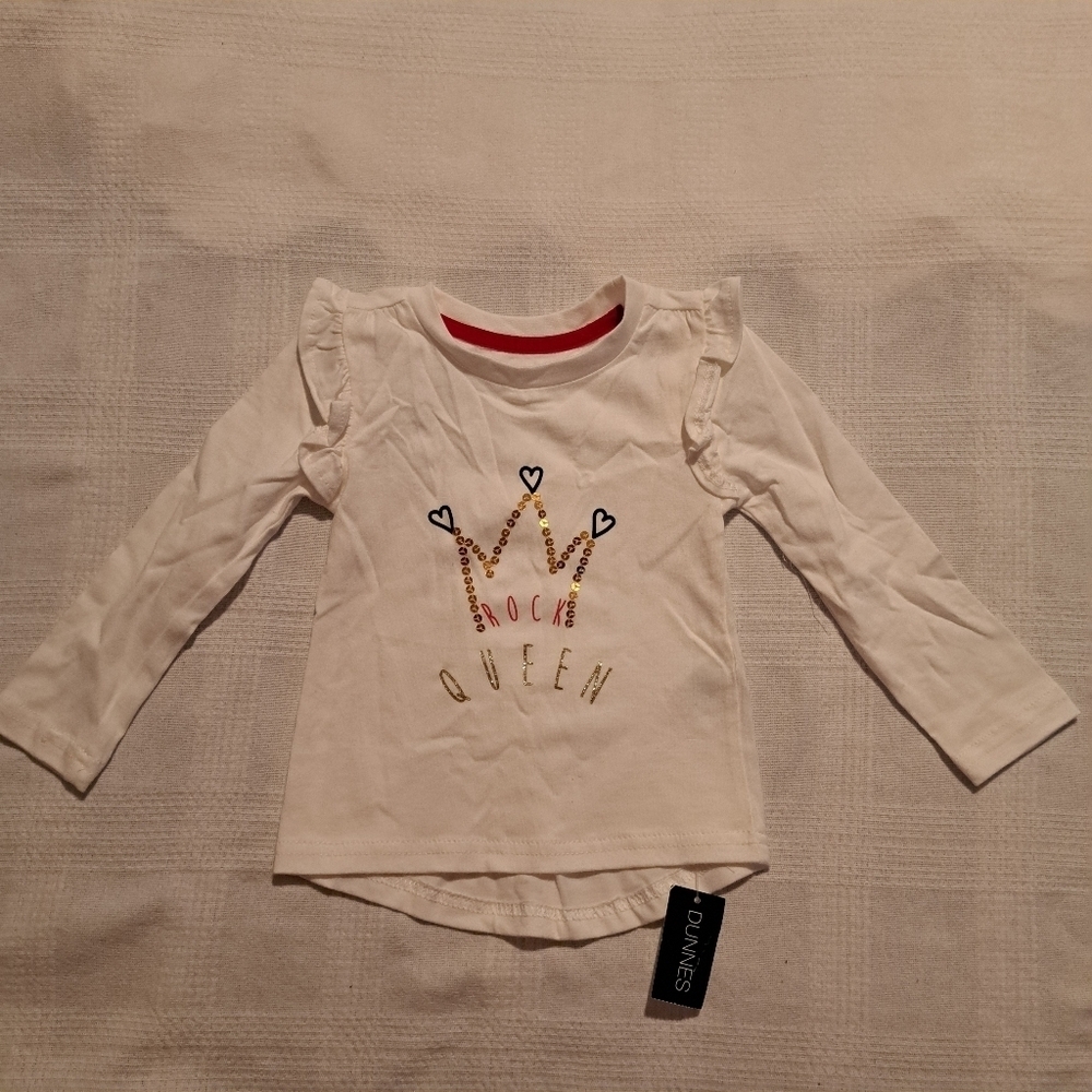 Dunnes girls 9-12 months long sleeve shirt, Rock Queen with crown design, nwt